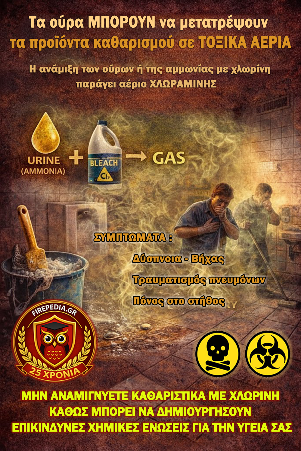 Infographic: Μην αναμιγνύετε χλωρίνη με άλλα καθαριστικά – κίνδυνοι αερίων και εγκαυμάτων