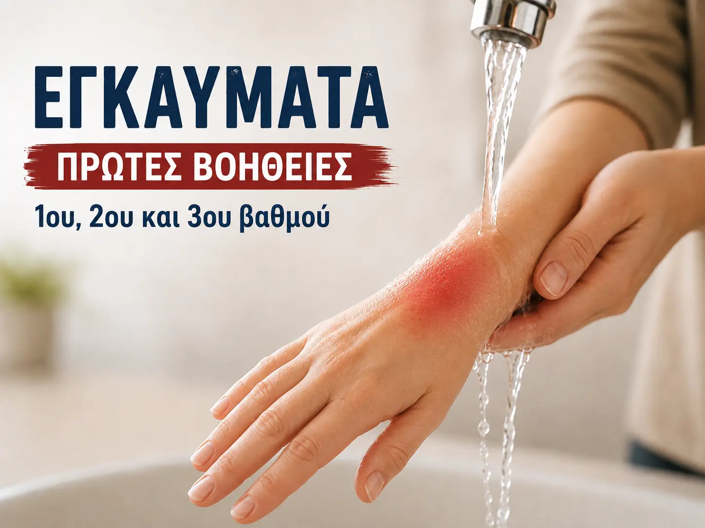 Πρώτες βοήθειες σε έγκαυμα: ψύξη με δροσερό τρεχούμενο νερό